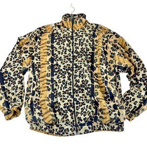 Vintage KLOZ Womens M Animal Print Windbreaker Track Jacket 80s Retro Pockets
